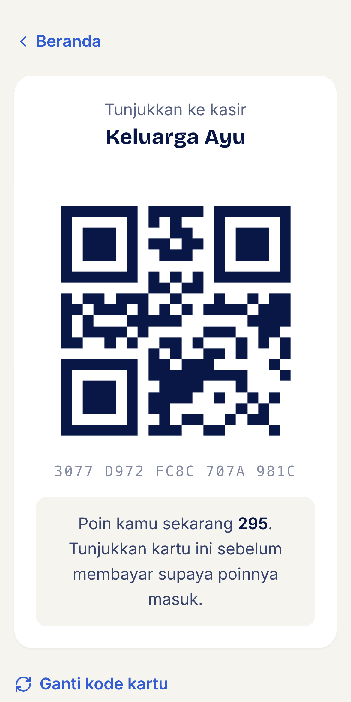 Kartu TASA Club di layar HP